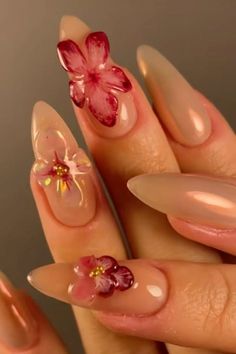 coconut it girl needs? follow me 👙🥥🌴 Flower On Nails Acrylic, Easy To Do Nails, Nails Inspo Acrylic, Pretty Gel Nails, Really Cute Nails, Nail Jewelry