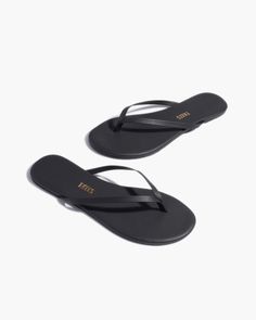 Tonal from strap to sole. A dark matte finish on the style that started it all. Handcrafted from soft Brazilian leather in a classic flip flop silhouette. Throw on and go — we added a cushioned insole and rubber outsole for extra comfort. Tkees Flip Flops, Black Flip Flops, Women's Footwear, Flip Flop, Flip Flop Sandals, Black Sandals, Cowhide Leather, Mens Flip Flop, Leather Sandals