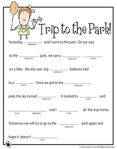 the trip to the park worksheet is shown in black and white with an orange balloon