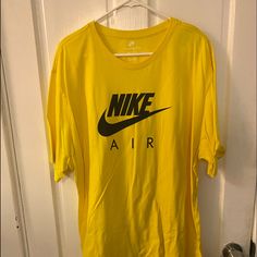 Never Worn Nike Shirt Xxl Casual Yellow Shirt With Logo Print, Yellow Sports Shirt For Summer, Spring Yellow Shirt With Letter Print, Yellow Sports Top For Spring, Casual Yellow Shirt With Letter Print, Spring Yellow Crew Neck Shirt, Sporty Yellow Tops With Graphic Print, Yellow Short Sleeve Shirt With Graphic Print, Yellow Nike Tops For Summer