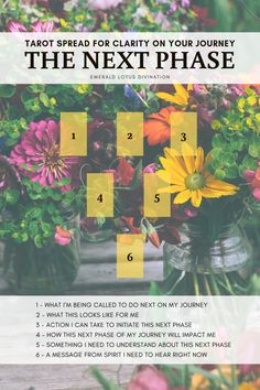 the next phase for tarot spread is shown with flowers in jars and numbers on them