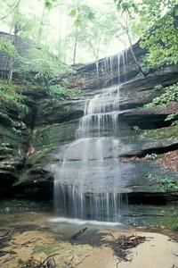 a small waterfall in the middle of a forest