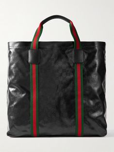 Shop GUCCI Leather and Webbing-Trimmed Monogrammed Coated-Canvas Tote Bag, Explore the latest in-season GUCCI collection today on MR PORTER Tote Bag For Men, Mens Tote Bag, Shop Gucci, Gucci Collection, Gucci Tote, Gucci Leather, Gucci Accessories, Black Tote, Grab Bags