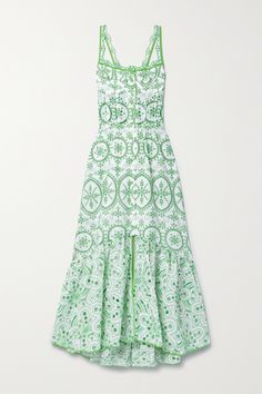 EXCLUSIVE AT NET-A-PORTER. Charo Ruiz's 'Irene' maxi dress is a part of the label's latest 'Fruition Broderie' collection which is decorated with vibrant, intricate embroidery. Made from cotton-blend traced with bright green threads, it has a tiered, asymmetric hem and shirring at the bodice for a close yet comfortable fit. Charo Ruiz Ibiza, Charo Ruiz, Scalloped Dress, Wedding White, White Maxi Dresses, Dress Code, Stunning Dresses, Bright Green, Asymmetric Hem