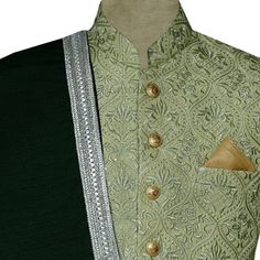 Pistachio Green Fully Embroidered Prince Coat for Men Fashion is about what you feel comfortable in, so customize this Uomo Attire bespoke pistachio green fully embroidered prince coat for your special day. This prince coat is made of premium quality fabric and is completely handcrafted. Paired with a beautiful dark green shawl which makes it more traditional.The design features golden brass buttons on the front, a welt pocket, round bottom fashion and semi-circular binding that complete the loo Prince Coat For Men, Formal Attire For Men, Green Shawl, Prince Coat, Coat For Men, Custom Made Suits, Brass Buttons, Fashion Bottoms, Kurta Pajama