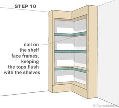 an open cabinet with shelves labeled in the top and bottom, showing how to use it