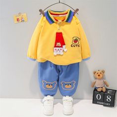 Cute Winter Sets With Cartoon Print, Playful Cotton Sets For Winter, Playful Winter Sets For Playtime, Playful Yellow Long Sleeve Sets, Playful Winter Playtime Sets, Playful Winter Playwear Sets, Cute Winter Playtime Sets, Winter Cartoon Print Sets For Playtime, Winter Cartoon Print Playtime Sets