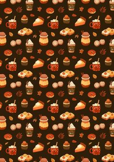 a brown background with many different types of food and drinks on it's sides