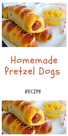 homemade pretzel dogs recipe on a white plate