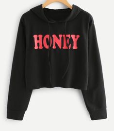 Honey crop top hoodie Black Cropped Hoodie For Streetwear, Black Cropped Sweatshirt For Streetwear, Black Sporty Cropped Hoodie, Black Cropped Sporty Sweatshirt, Sporty Black Cropped Sweatshirt, Trendy Black Cropped Sweatshirt, Black Trendy Cropped Sweater For Streetwear, Trendy Black Cropped Sweater For Streetwear, Casual Black Cropped Hoodie