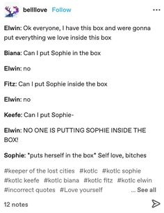 the text on the phone says, i can't put sophiie inside the box