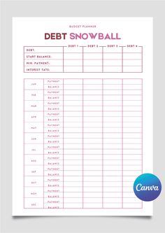 a debt snowball sheet with the words debt snowball written on it