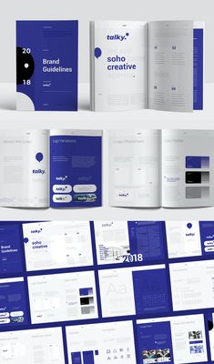 an image of a blue and white brochure that is open to show the company's brand identity