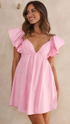 Blush Flare Cap Sleeves Mini Dress Frilled Sleeves, Pink Mini Dresses, Mini Dress With Sleeves, Waist Length, Xl Dress, Get The Look, Model Measurements, Red Hair, Cap Sleeves