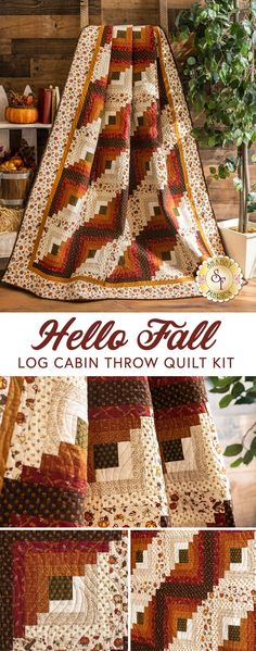 the log cabin throw quilt kit is shown