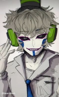 an anime character with headphones on his ears