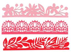 red paper cutouts with leaves and birds on them, one has a birdcage