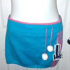 Vintage Alert! One Of A Kind! Exclusive Fashion! Might Be The Only One Left In Existence Nwt. The Prettiest Blue With Pink Stripe And White Pom Pom Design. Plus Size Snow Bunny Vibes. Size Xl Plus Size Snow, Bunny Sweater, Pink Snow, Snow Bunny, Skirt Plus Size, Skirt Y2k, Snow Bunnies, Exclusive Fashion, Pink Stripes