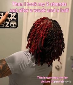 Dreads With Color Black Women, Half Red Half Black Locs, Died Locs Ideas, Two Tone Locs, Female Dreads Hairstyles, Loc Color Ideas, Color Locs