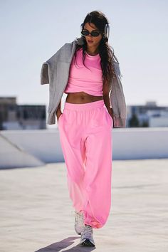 Hot Shot Crossover Set | Free People Trendy Pink Sweatpants For Sports, Comfy Spring Loungewear Activewear, Pink Activewear With Ribbed Waistband For Sports, Sporty Relaxed Fit Sweats For Workout, Sportswear Activewear With Elastic Waistband For Loungewear, Relaxed Fit Athleisure Sweats For Gym, Trendy Spring Activewear For Loungewear, Trendy Spring Loungewear Activewear, Pink Relaxed Fit Sweats For Sports