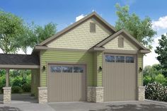 a two car garage is shown in this rendering