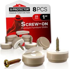 screws and buttons are shown in front of a package