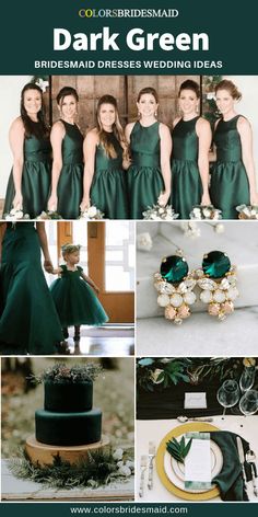 the bridesmaid dresses are green and white, while the other colors are black