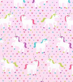 a pink background with hearts and unicorns on it