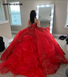 Red Ruffels Sequin Appliques Quinceanera Dresses Ball Gown 2024 Princess Sweet 16 Dresses Wedding Dress For Quinceanera, Princess Sweet 16, Gowns Princess, Floral Prom Dresses, Ball Gowns Princess, Dresses Ball Gown, Prom Ball Gown, Prom Dresses Two Piece, Sequin Appliques