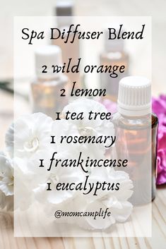 The most amazing blend of essential oils for your diffuser, that smells just like a day at the spa. Enjoy! #spadiffuserblend Spa Essential Oils