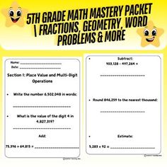 related worksheets2nd Grade Math Practice: Addition, Subtraction, Multiplication & More!This 5th Grade Math Worksheet Packet is designed to strengthen essential math skills through engaging, curriculum-aligned practice activities. Ideal for classrooms, homeschooling, or extra practice, this ve... Multi Digit Multiplication, Fractions Decimals, Math Practice, 5th Grade Math, Multiplication And Division, Math Practices, Class Activities, Math Concepts, Logical Thinking