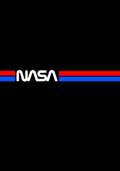 the nasa logo is shown in red, white and blue stripes on a black background