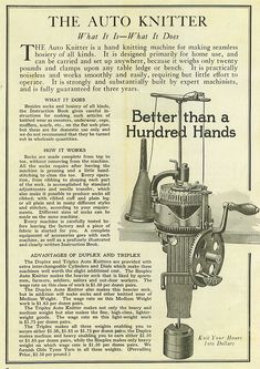 an advertisement for the auto kniter, with instructions on how to use it and what to use it