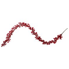 a long red string of beads on a white background