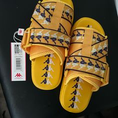 Kappa Slides 222 Yellow/Purple/White Size 5 Too Small Looks Exactly Like Picture Kappa Slides, Pink Ugg Slippers, Isotoner Slippers, Yellow Slippers, Faux Fur Sandals, Ugg Scuffette, Brown Slippers, Pink Uggs, Ugg Tasman Slippers