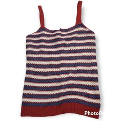 Brand: It's Our Time Item: Tank Top Size: Xs Color: Red White Blue Condition: New With Tags Known Flaws: None Features: Open Knit, Striped Material: Cotton Acrylic Pit To Pit: 13" Length: 21" * Smoke Free, Healthy, Pet Friendly Home. * Bundle Any 3 Items From My Closet For 25% Off Your Order! * No Trades, No Modeling. All Offers Considered, Most Are Accepted. Please Be Respectful Of Your Fellow Poshers Striped Knitted Cotton Top, Red Knitted Casual Tops, Casual Red Knit Top, Knitted Striped Knit Tops, Casual Red Knit Tank Top, Casual Red Knitted Top, Retro Blue Knit Top, Blue Retro Knit Tops, Power Outfit