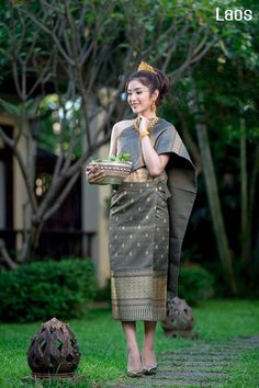 Traditional Laos Dress, Laos Traditional Clothing, Laos Sinh Traditional Dresses, Lao Sinh Traditional Dresses, Laos Aesthetic, Lao Traditional Outfit, Lao Traditional Dress, Laos Traditional Dress, Laos Art