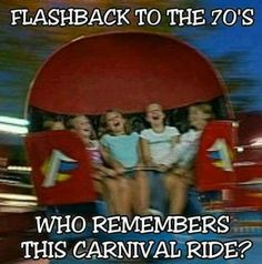 a group of kids riding on the back of a roller coaster with text that reads, flashback to the 70's who remembers