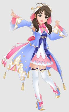 an anime character dressed in blue and pink