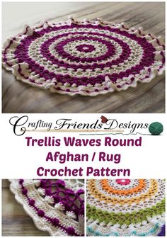 crochet friends designs - trellis waves round afghan / rug pattern for beginners