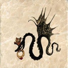 two rings and an octopus on a marble background