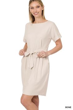 Zenana Brushed DTY Tie-Belt Dress-ZENANA-BONE-S-[option4]-[option5]-[option6]-[option7]-[option8]-Shop-Boutique-Clothing-for-Women-Online Beige Tie Waist Dress For Day Out, Fitted Beige Belted Summer Dress, Fitted Beige Belted Dress For Summer, Spring Beige Belted Dress With Tie Waist, Belted Beige Dress For Brunch, Beige Belted Dress For Brunch, Tie Belt Dress, Soft Dress, Black Hot Pink