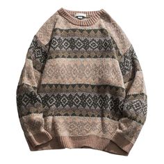 80's Grandma Pattern Sweater boogzel Mens Winter Sweaters, E Girl Clothes, Aesthetic Sweaters, Hip Hop Print, Couples Sweaters, Oversize Pullover, Grandpa Sweater, Men Streetwear, Winter Pullover