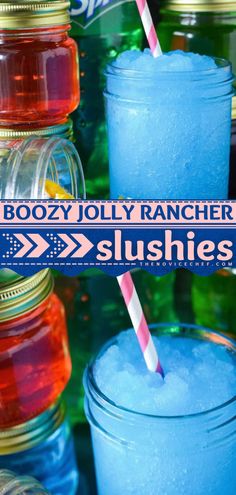 Boozy Jolly Rancher Slushies Jolly Rancher Slushies, Blended Drinks Alcohol, Frozen Alcoholic Drinks Recipes, Slushy Alcohol Drinks, Alcoholic Slush Recipes, Jolly Rancher Drink, Frozen Mixed Drinks, Easy Cocktail Recipe