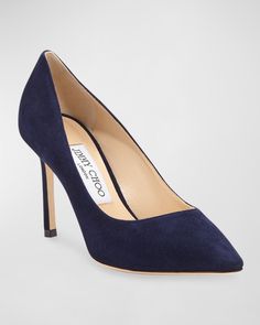 Jimmy Choo suede pumps. 3.3" covered heel. Pointed toe. Slip-on style. Leather lining and sole. "Romy" is made in Italy. Jimmy Choo Romy, Jimmy Choo Pumps, Monogrammed Items, Jimmy Choo Shoes, Suede Pumps, Christian Louboutin Pumps, Jimmy Choo, Neiman Marcus, Christian Louboutin