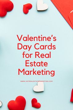 valentine's day cards for real estate marketing with red envelope and hearts on blue background