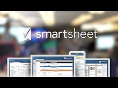 three laptops sitting next to each other in front of a smartsheet logo