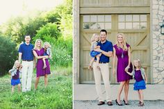 a family posing for pictures in front of a barn door and an image of the whole family