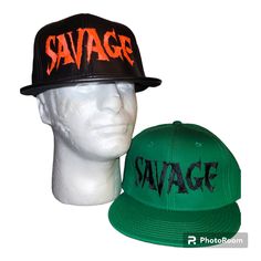 We Have Leather And Snap Back Hats Custom Embroidered Savage By Ravenous Nwt One Size Streetwear Fitted Hat With Short Brim, Green Snapback Hat For Streetwear With Short Brim, Green Short Brim Hat For Streetwear, Short Brim Hats With Embroidered Logo For Streetwear, Streetwear Hats With Embroidered Logo And Short Brim, Snap Back Hats, Snap Back, Snap Backs, Custom Hats