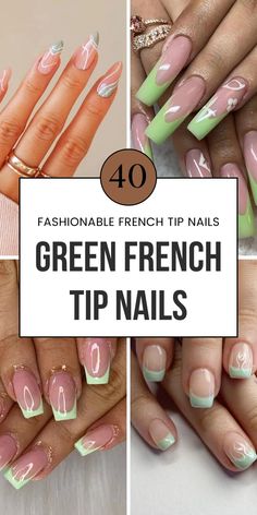 Try these 40 trendy green french tip nails, with a mix of light mint and bold neon green. Perfect for anyone who loves colorful nails, these looks will work across all nail shapes. Save to your Green Nail Designs board! Nails With Tips Colored, Green Almond Nails French Tip, Green French Tip Nails Coffin, French Tip Nails Coffin, Square Acrylics, Green French Tip Nails, Green French Tips, Green French Tip, Short Natural Nails